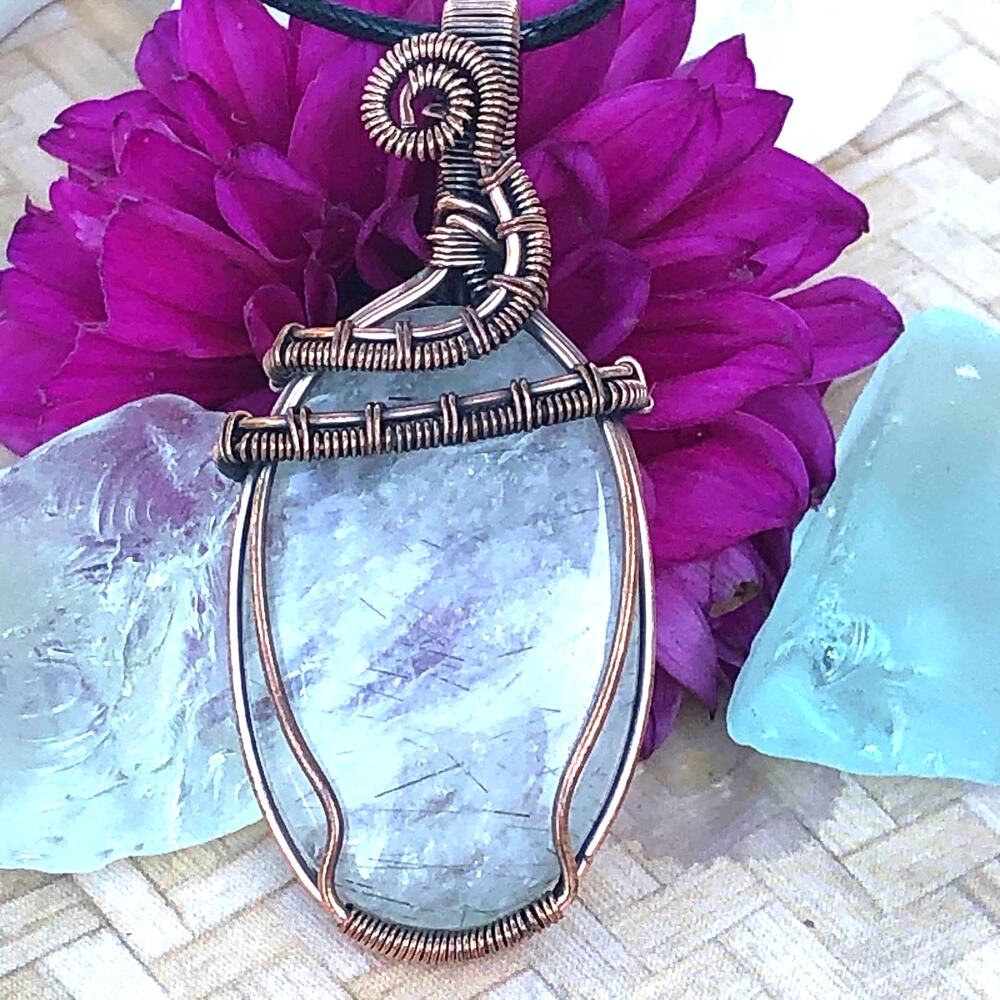 925 Sterling Black Rutilated Quartz Copper Pendant